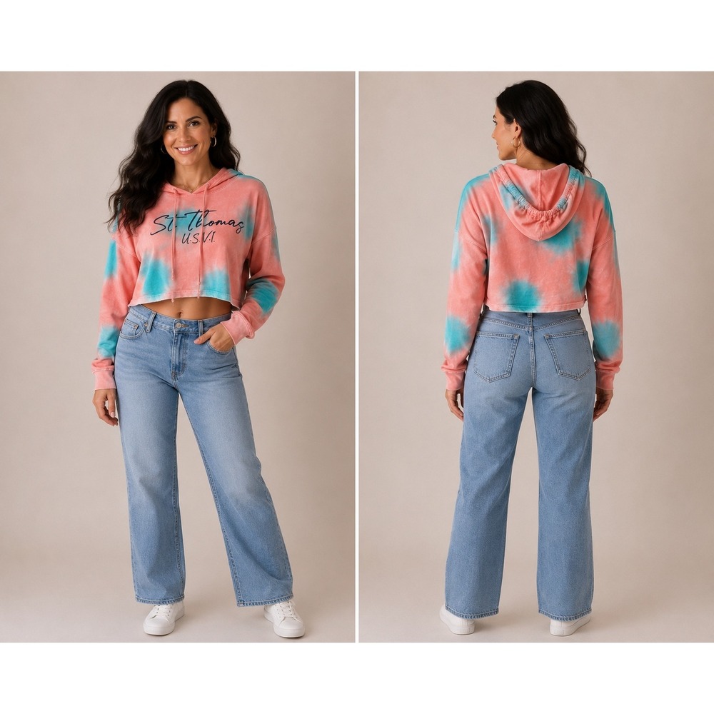 Ingear Resort St Thomas USVI Tie Dye Cropped Hoodie Pink Blue Medium FTD410
